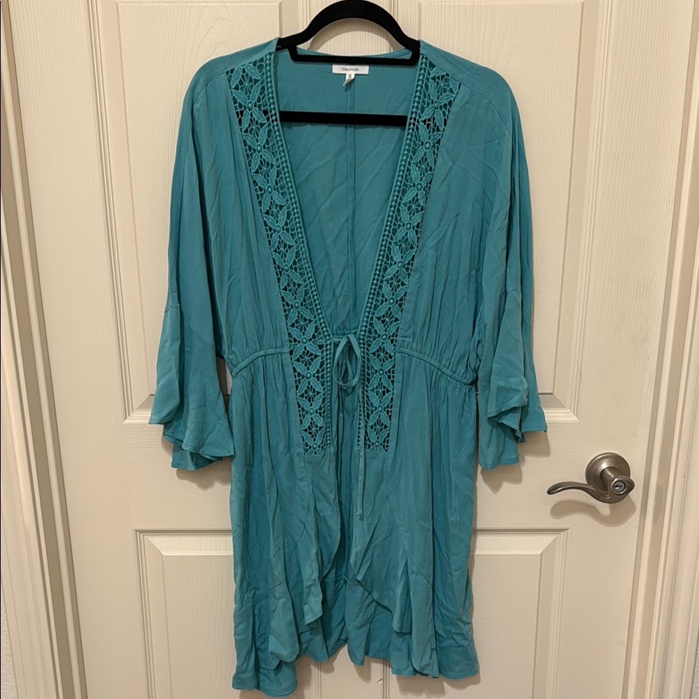 Maurice’s Teal Crochet Front Kimono Cardigan